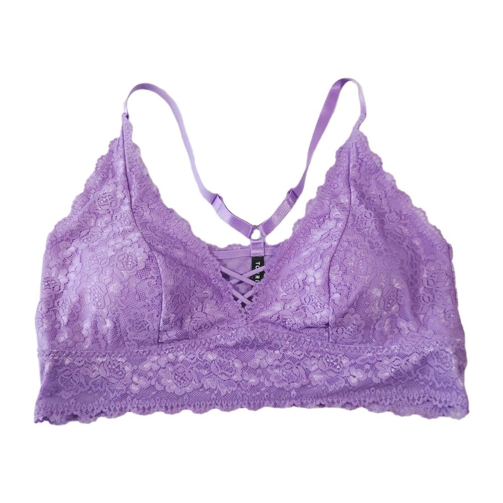Torrid Bralette Bra 2XL Purple Lace Racerback Adjustable Strap Wireless Stretch